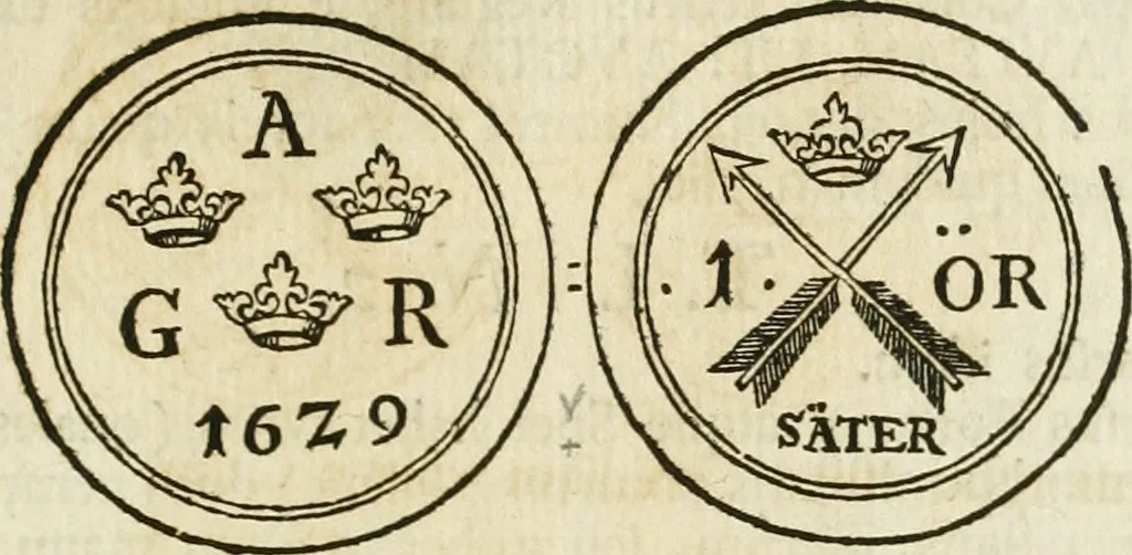 An illustration from Thesaurus nummorum sueo-gothicorum : studio indefesso Eliae Brenneri L. annorum spatio collectus, secundum seriem temporum dispositus, atqve e tenebris, cum commentatione in apricum prolatus ; accessit ejusdem auctoris Libellus de nummophylaciis Sveciae: de scriptoribus rei nummariae svethicae, atque de thesauris, seu variis vetustorum nummorum cumulis, passim per Sveoniam fortuito casu repertis, 1731, leaf 272