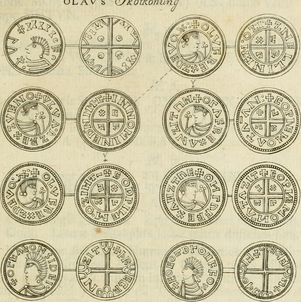 An illustration from Thesaurus nummorum sueo-gothicorum : studio indefesso Eliae Brenneri L. annorum spatio collectus, secundum seriem temporum dispositus, atqve e tenebris, cum commentatione in apricum prolatus ; accessit ejusdem auctoris Libellus de nummophylaciis Sveciae: de scriptoribus rei nummariae svethicae, atque de thesauris, seu variis vetustorum nummorum cumulis, passim per Sveoniam fortuito casu repertis, 1731, leaf 28
