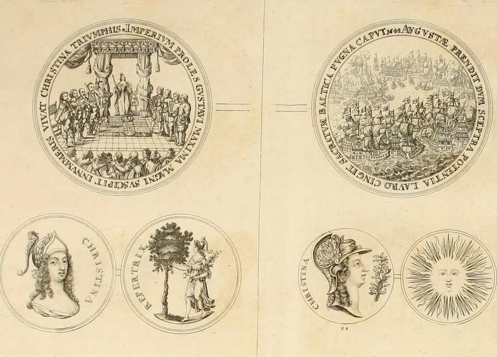 An illustration from Thesaurus nummorum sueo-gothicorum : studio indefesso Eliae Brenneri L. annorum spatio collectus, secundum seriem temporum dispositus, atqve e tenebris, cum commentatione in apricum prolatus ; accessit ejusdem auctoris Libellus de nummophylaciis Sveciae: de scriptoribus rei nummariae svethicae, atque de thesauris, seu variis vetustorum nummorum cumulis, passim per Sveoniam fortuito casu repertis, 1731, leaf 281