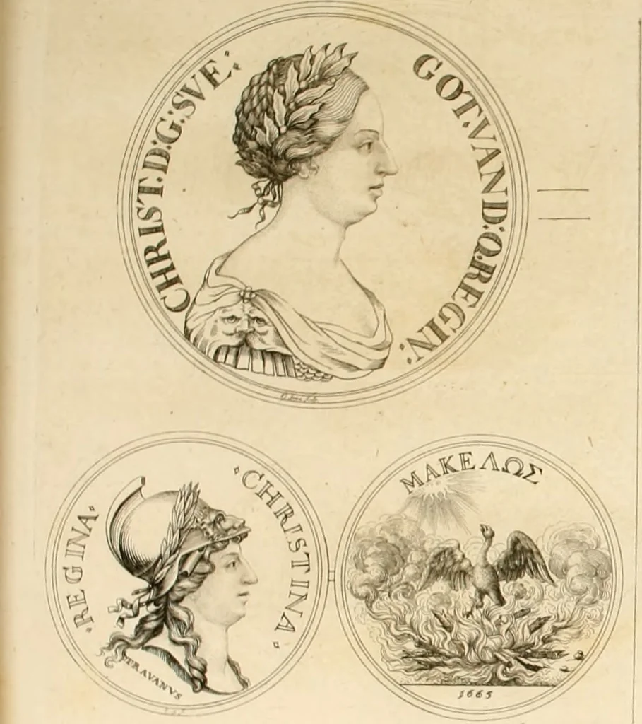 An illustration from Thesaurus nummorum sueo-gothicorum : studio indefesso Eliae Brenneri L. annorum spatio collectus, secundum seriem temporum dispositus, atqve e tenebris, cum commentatione in apricum prolatus ; accessit ejusdem auctoris Libellus de nummophylaciis Sveciae: de scriptoribus rei nummariae svethicae, atque de thesauris, seu variis vetustorum nummorum cumulis, passim per Sveoniam fortuito casu repertis, 1731, leaf 283