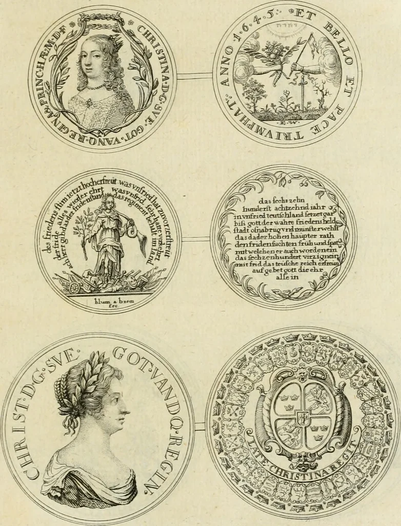 An illustration from Thesaurus nummorum sueo-gothicorum : studio indefesso Eliae Brenneri L. annorum spatio collectus, secundum seriem temporum dispositus, atqve e tenebris, cum commentatione in apricum prolatus ; accessit ejusdem auctoris Libellus de nummophylaciis Sveciae: de scriptoribus rei nummariae svethicae, atque de thesauris, seu variis vetustorum nummorum cumulis, passim per Sveoniam fortuito casu repertis, 1731, leaf 286