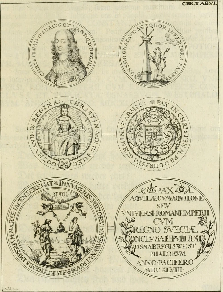 An illustration from Thesaurus nummorum sueo-gothicorum : studio indefesso Eliae Brenneri L. annorum spatio collectus, secundum seriem temporum dispositus, atqve e tenebris, cum commentatione in apricum prolatus ; accessit ejusdem auctoris Libellus de nummophylaciis Sveciae: de scriptoribus rei nummariae svethicae, atque de thesauris, seu variis vetustorum nummorum cumulis, passim per Sveoniam fortuito casu repertis, 1731, leaf 288