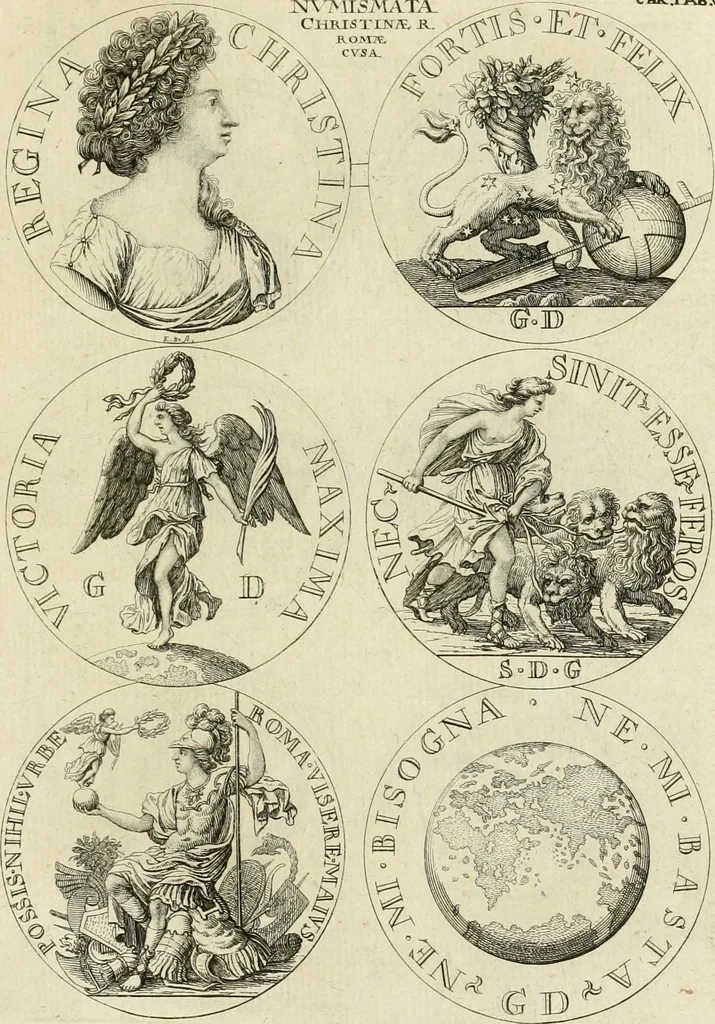An illustration from Thesaurus nummorum sueo-gothicorum : studio indefesso Eliae Brenneri L. annorum spatio collectus, secundum seriem temporum dispositus, atqve e tenebris, cum commentatione in apricum prolatus ; accessit ejusdem auctoris Libellus de nummophylaciis Sveciae: de scriptoribus rei nummariae svethicae, atque de thesauris, seu variis vetustorum nummorum cumulis, passim per Sveoniam fortuito casu repertis, 1731, leaf 292