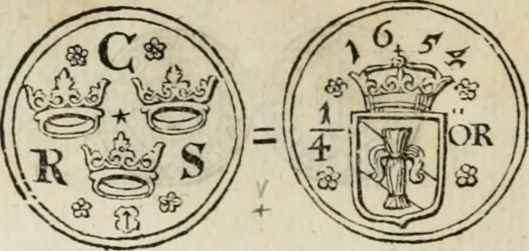 An illustration from Thesaurus nummorum sueo-gothicorum : studio indefesso Eliae Brenneri L. annorum spatio collectus, secundum seriem temporum dispositus, atqve e tenebris, cum commentatione in apricum prolatus ; accessit ejusdem auctoris Libellus de nummophylaciis Sveciae: de scriptoribus rei nummariae svethicae, atque de thesauris, seu variis vetustorum nummorum cumulis, passim per Sveoniam fortuito casu repertis, 1731, leaf 307