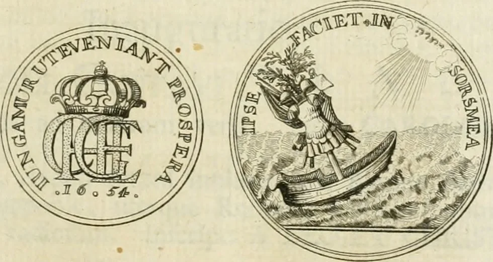 An illustration from Thesaurus nummorum sueo-gothicorum : studio indefesso Eliae Brenneri L. annorum spatio collectus, secundum seriem temporum dispositus, atqve e tenebris, cum commentatione in apricum prolatus ; accessit ejusdem auctoris Libellus de nummophylaciis Sveciae: de scriptoribus rei nummariae svethicae, atque de thesauris, seu variis vetustorum nummorum cumulis, passim per Sveoniam fortuito casu repertis, 1731, leaf 308
