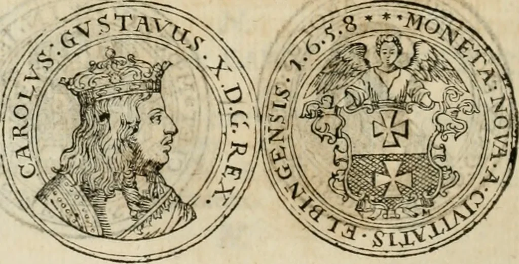 An illustration from Thesaurus nummorum sueo-gothicorum : studio indefesso Eliae Brenneri L. annorum spatio collectus, secundum seriem temporum dispositus, atqve e tenebris, cum commentatione in apricum prolatus ; accessit ejusdem auctoris Libellus de nummophylaciis Sveciae: de scriptoribus rei nummariae svethicae, atque de thesauris, seu variis vetustorum nummorum cumulis, passim per Sveoniam fortuito casu repertis, 1731, leaf 325