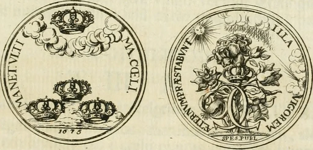 An illustration from Thesaurus nummorum sueo-gothicorum : studio indefesso Eliae Brenneri L. annorum spatio collectus, secundum seriem temporum dispositus, atqve e tenebris, cum commentatione in apricum prolatus ; accessit ejusdem auctoris Libellus de nummophylaciis Sveciae: de scriptoribus rei nummariae svethicae, atque de thesauris, seu variis vetustorum nummorum cumulis, passim per Sveoniam fortuito casu repertis, 1731, leaf 336