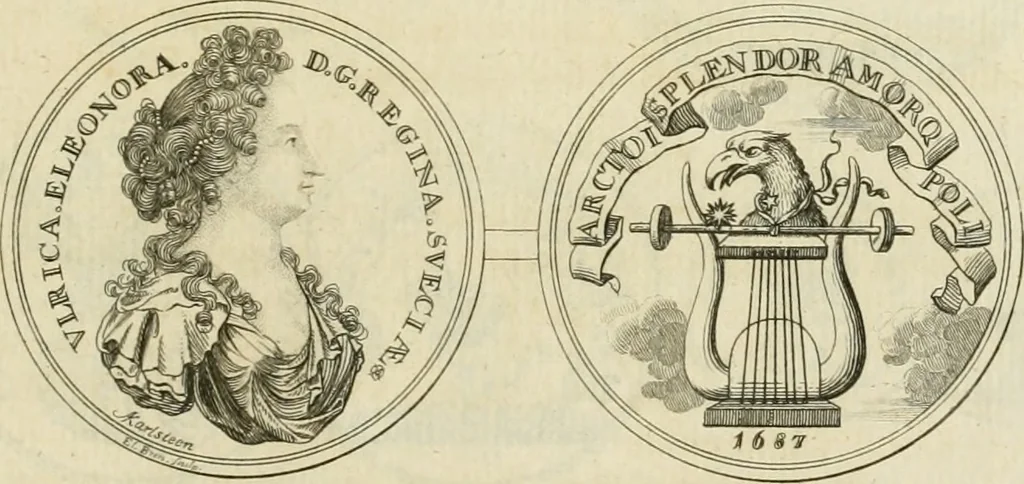 An illustration from Thesaurus nummorum sueo-gothicorum : studio indefesso Eliae Brenneri L. annorum spatio collectus, secundum seriem temporum dispositus, atqve e tenebris, cum commentatione in apricum prolatus ; accessit ejusdem auctoris Libellus de nummophylaciis Sveciae: de scriptoribus rei nummariae svethicae, atque de thesauris, seu variis vetustorum nummorum cumulis, passim per Sveoniam fortuito casu repertis, 1731, leaf 350