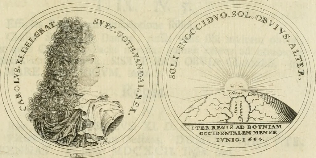 An illustration from Thesaurus nummorum sueo-gothicorum : studio indefesso Eliae Brenneri L. annorum spatio collectus, secundum seriem temporum dispositus, atqve e tenebris, cum commentatione in apricum prolatus ; accessit ejusdem auctoris Libellus de nummophylaciis Sveciae: de scriptoribus rei nummariae svethicae, atque de thesauris, seu variis vetustorum nummorum cumulis, passim per Sveoniam fortuito casu repertis, 1731, leaf 360