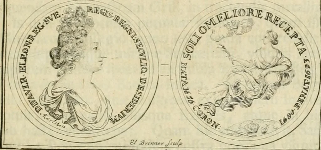 An illustration from Thesaurus nummorum sueo-gothicorum : studio indefesso Eliae Brenneri L. annorum spatio collectus, secundum seriem temporum dispositus, atqve e tenebris, cum commentatione in apricum prolatus ; accessit ejusdem auctoris Libellus de nummophylaciis Sveciae: de scriptoribus rei nummariae svethicae, atque de thesauris, seu variis vetustorum nummorum cumulis, passim per Sveoniam fortuito casu repertis, 1731, leaf 364