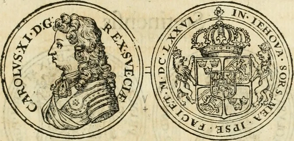 An illustration from Thesaurus nummorum sueo-gothicorum : studio indefesso Eliae Brenneri L. annorum spatio collectus, secundum seriem temporum dispositus, atqve e tenebris, cum commentatione in apricum prolatus ; accessit ejusdem auctoris Libellus de nummophylaciis Sveciae: de scriptoribus rei nummariae svethicae, atque de thesauris, seu variis vetustorum nummorum cumulis, passim per Sveoniam fortuito casu repertis, 1731, leaf 370