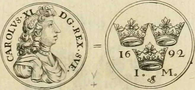 An illustration from Thesaurus nummorum sueo-gothicorum : studio indefesso Eliae Brenneri L. annorum spatio collectus, secundum seriem temporum dispositus, atqve e tenebris, cum commentatione in apricum prolatus ; accessit ejusdem auctoris Libellus de nummophylaciis Sveciae: de scriptoribus rei nummariae svethicae, atque de thesauris, seu variis vetustorum nummorum cumulis, passim per Sveoniam fortuito casu repertis, 1731, leaf 374