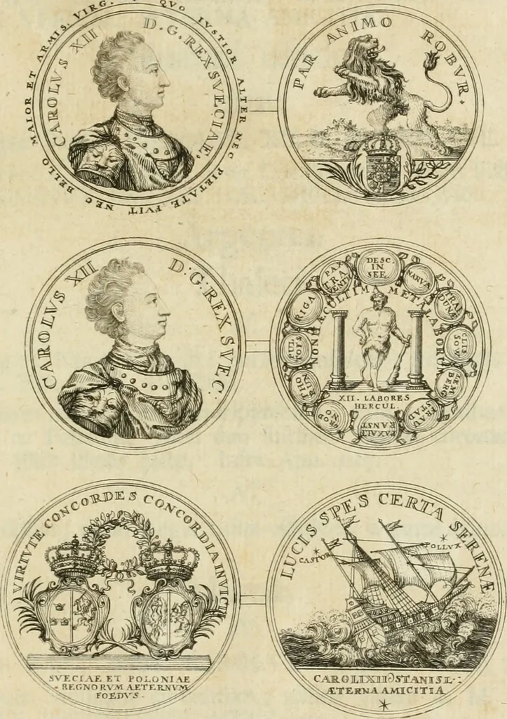 An illustration from Thesaurus nummorum sueo-gothicorum : studio indefesso Eliae Brenneri L. annorum spatio collectus, secundum seriem temporum dispositus, atqve e tenebris, cum commentatione in apricum prolatus ; accessit ejusdem auctoris Libellus de nummophylaciis Sveciae: de scriptoribus rei nummariae svethicae, atque de thesauris, seu variis vetustorum nummorum cumulis, passim per Sveoniam fortuito casu repertis, 1731, leaf 390