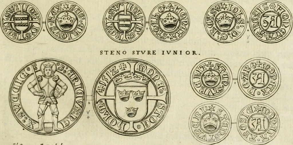 An illustration from Thesaurus nummorum sueo-gothicorum : studio indefesso Eliae Brenneri L. annorum spatio collectus, secundum seriem temporum dispositus, atqve e tenebris, cum commentatione in apricum prolatus ; accessit ejusdem auctoris Libellus de nummophylaciis Sveciae: de scriptoribus rei nummariae svethicae, atque de thesauris, seu variis vetustorum nummorum cumulis, passim per Sveoniam fortuito casu repertis, 1731, leaf 50