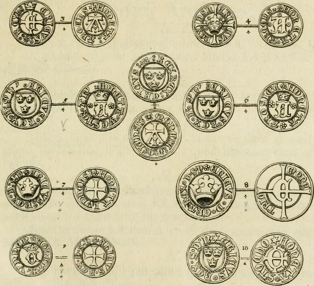 An illustration from Thesaurus nummorum sueo-gothicorum : studio indefesso Eliae Brenneri L. annorum spatio collectus, secundum seriem temporum dispositus, atqve e tenebris, cum commentatione in apricum prolatus ; accessit ejusdem auctoris Libellus de nummophylaciis Sveciae: de scriptoribus rei nummariae svethicae, atque de thesauris, seu variis vetustorum nummorum cumulis, passim per Sveoniam fortuito casu repertis, 1731, leaf 60