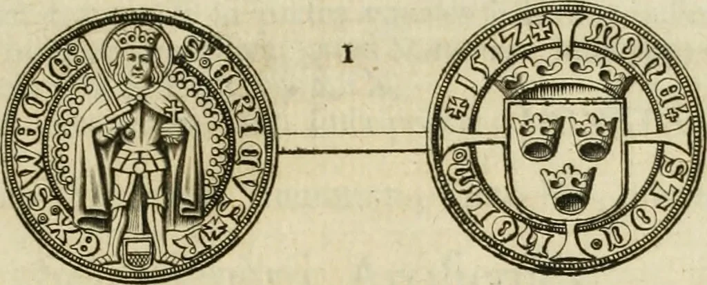 An illustration from Thesaurus nummorum sueo-gothicorum : studio indefesso Eliae Brenneri L. annorum spatio collectus, secundum seriem temporum dispositus, atqve e tenebris, cum commentatione in apricum prolatus ; accessit ejusdem auctoris Libellus de nummophylaciis Sveciae: de scriptoribus rei nummariae svethicae, atque de thesauris, seu variis vetustorum nummorum cumulis, passim per Sveoniam fortuito casu repertis, 1731, leaf 82
