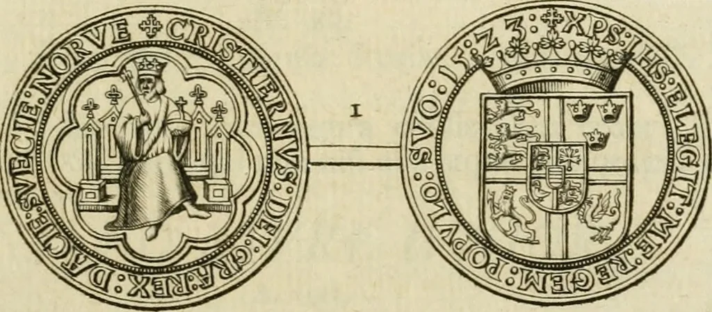 An illustration from Thesaurus nummorum sueo-gothicorum : studio indefesso Eliae Brenneri L. annorum spatio collectus, secundum seriem temporum dispositus, atqve e tenebris, cum commentatione in apricum prolatus ; accessit ejusdem auctoris Libellus de nummophylaciis Sveciae: de scriptoribus rei nummariae svethicae, atque de thesauris, seu variis vetustorum nummorum cumulis, passim per Sveoniam fortuito casu repertis, 1731, leaf 82