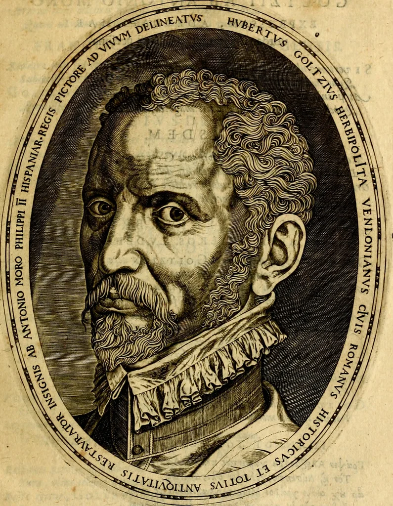 An illustration from Thesaurus rei antiquariae huberrimus ex antiquis tam numismatum quam marmorum inscriptionibus pari diligentia qua fide conquisitus, et in locos communes distributus .., 1579, leaf 218