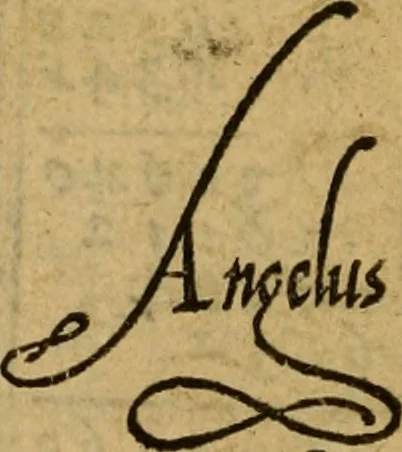 An illustration from Thesavro de scrittori : opera artificiosa, laquale con grandissima arte, si per pratica come per geometria, insegna a scriuere diuerse sorte littere, cioe cancellerescha, merchantescha, formata, cursiua, antiqua, moderna et bastarda, de piu sorte : cum uiarij e bellissimi exempli & altre sorte littere de uarie lingue, cioe grecha, hebraicha, caldea & arabicha : tutte extratte da diuersi et probatissimi auttori, & massimamente da lo praeclarissimo Sigismvndo Fanto, nobile ferrarese, mathematico et architettore eruditissimo, dele mesure e ragione de littere primo inuentore, 1532, leaf 101