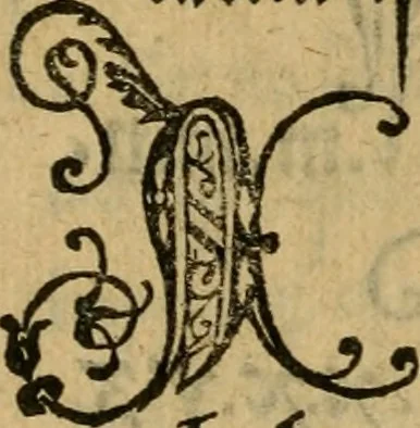 An illustration from Thesavro de scrittori : opera artificiosa, laquale con grandissima arte, si per pratica come per geometria, insegna a scriuere diuerse sorte littere, cioe cancellerescha, merchantescha, formata, cursiua, antiqua, moderna et bastarda, de piu sorte : cum uiarij e bellissimi exempli & altre sorte littere de uarie lingue, cioe grecha, hebraicha, caldea & arabicha : tutte extratte da diuersi et probatissimi auttori, & massimamente da lo praeclarissimo Sigismvndo Fanto, nobile ferrarese, mathematico et architettore eruditissimo, dele mesure e ragione de littere primo inuentore, 1532, leaf 37