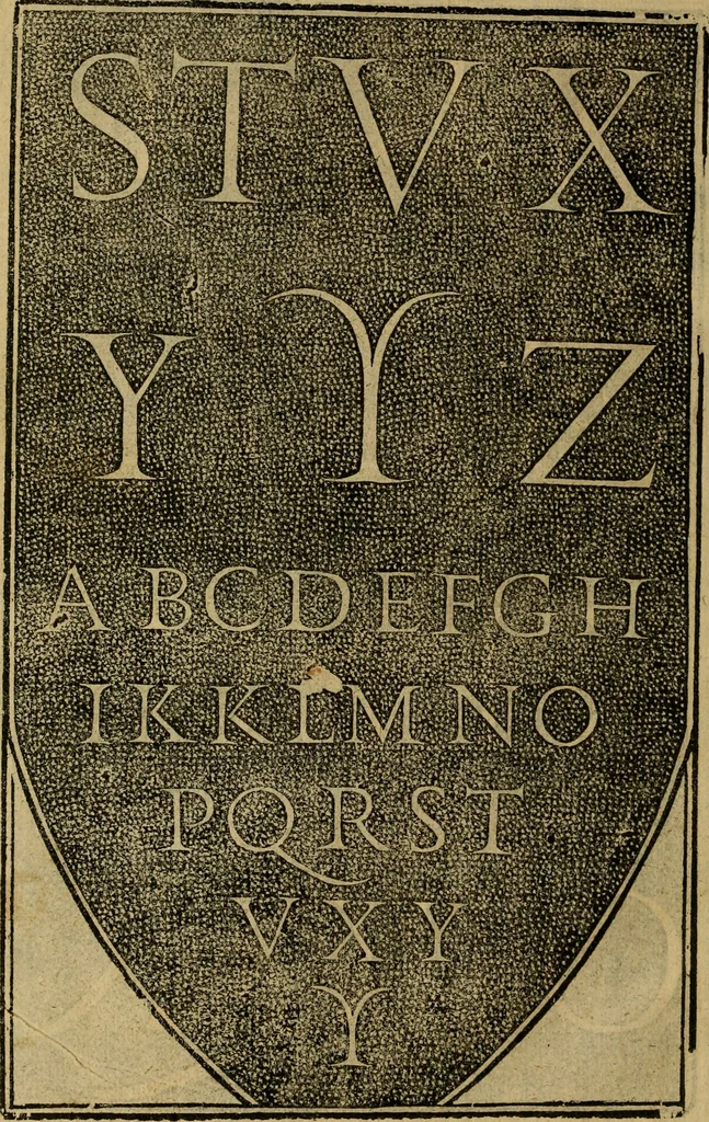 An illustration from Thesavro de scrittori : opera artificiosa, laquale con grandissima arte, si per pratica come per geometria, insegna a scriuere diuerse sorte littere, cioe cancellerescha, merchantescha, formata, cursiua, antiqua, moderna et bastarda, de piu sorte : cum uiarij e bellissimi exempli & altre sorte littere de uarie lingue, cioe grecha, hebraicha, caldea & arabicha : tutte extratte da diuersi et probatissimi auttori, & massimamente da lo praeclarissimo Sigismvndo Fanto, nobile ferrarese, mathematico et architettore eruditissimo, dele mesure e ragione de littere primo inuentore, 1532, leaf 43