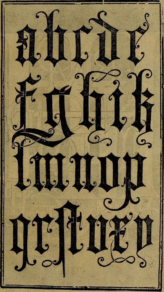 An illustration from Thesavro de scrittori : opera artificiosa, laquale con grandissima arte, si per pratica come per geometria, insegna a scriuere diuerse sorte littere, cioe cancellerescha, merchantescha, formata, cursiua, antiqua, moderna et bastarda, de piu sorte : cum uiarij e bellissimi exempli & altre sorte littere de uarie lingue, cioe grecha, hebraicha, caldea & arabicha : tutte extratte da diuersi et probatissimi auttori, & massimamente da lo praeclarissimo Sigismvndo Fanto, nobile ferrarese, mathematico et architettore eruditissimo, dele mesure e ragione de littere primo inuentore, 1532, leaf 46