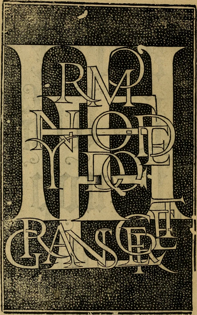 An illustration from Thesavro de scrittori : opera artificiosa, laquale con grandissima arte, si per pratica come per geometria, insegna a scriuere diuerse sorte littere, cioe cancellerescha, merchantescha, formata, cursiua, antiqua, moderna et bastarda, de piu sorte : cum uiarij e bellissimi exempli & altre sorte littere de uarie lingue, cioe grecha, hebraicha, caldea & arabicha : tutte extratte da diuersi et probatissimi auttori, & massimamente da lo praeclarissimo Sigismvndo Fanto, nobile ferrarese, mathematico et architettore eruditissimo, dele mesure e ragione de littere primo inuentore, 1532, leaf 47