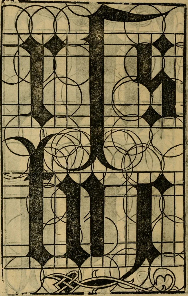 An illustration from Thesavro de scrittori : opera artificiosa, laquale con grandissima arte, si per pratica come per geometria, insegna a scriuere diuerse sorte littere, cioe cancellerescha, merchantescha, formata, cursiua, antiqua, moderna et bastarda, de piu sorte : cum uiarij e bellissimi exempli & altre sorte littere de uarie lingue, cioe grecha, hebraicha, caldea & arabicha : tutte extratte da diuersi et probatissimi auttori, & massimamente da lo praeclarissimo Sigismvndo Fanto, nobile ferrarese, mathematico et architettore eruditissimo, dele mesure e ragione de littere primo inuentore, 1532, leaf 55