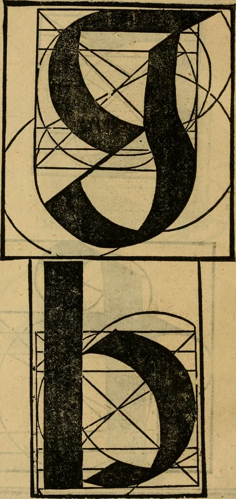 An illustration from Thesavro de scrittori : opera artificiosa, laquale con grandissima arte, si per pratica come per geometria, insegna a scriuere diuerse sorte littere, cioe cancellerescha, merchantescha, formata, cursiua, antiqua, moderna et bastarda, de piu sorte : cum uiarij e bellissimi exempli & altre sorte littere de uarie lingue, cioe grecha, hebraicha, caldea & arabicha : tutte extratte da diuersi et probatissimi auttori, & massimamente da lo praeclarissimo Sigismvndo Fanto, nobile ferrarese, mathematico et architettore eruditissimo, dele mesure e ragione de littere primo inuentore, 1532, leaf 61