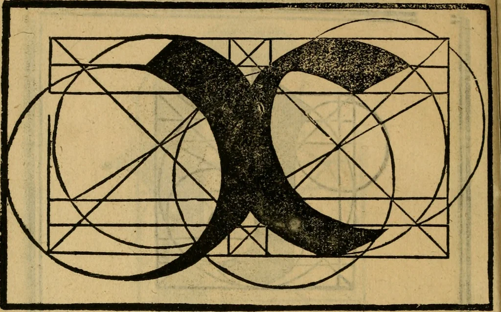 An illustration from Thesavro de scrittori : opera artificiosa, laquale con grandissima arte, si per pratica come per geometria, insegna a scriuere diuerse sorte littere, cioe cancellerescha, merchantescha, formata, cursiua, antiqua, moderna et bastarda, de piu sorte : cum uiarij e bellissimi exempli & altre sorte littere de uarie lingue, cioe grecha, hebraicha, caldea & arabicha : tutte extratte da diuersi et probatissimi auttori, & massimamente da lo praeclarissimo Sigismvndo Fanto, nobile ferrarese, mathematico et architettore eruditissimo, dele mesure e ragione de littere primo inuentore, 1532, leaf 69