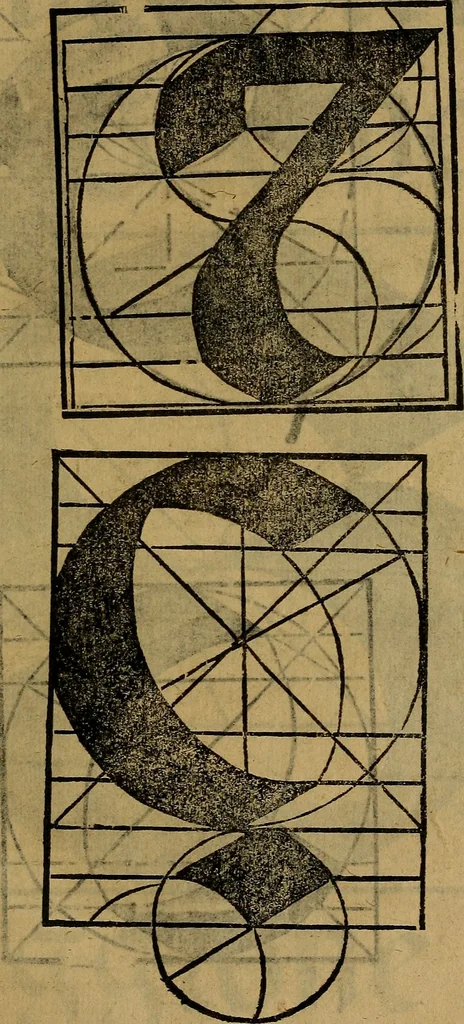 An illustration from Thesavro de scrittori : opera artificiosa, laquale con grandissima arte, si per pratica come per geometria, insegna a scriuere diuerse sorte littere, cioe cancellerescha, merchantescha, formata, cursiua, antiqua, moderna et bastarda, de piu sorte : cum uiarij e bellissimi exempli & altre sorte littere de uarie lingue, cioe grecha, hebraicha, caldea & arabicha : tutte extratte da diuersi et probatissimi auttori, & massimamente da lo praeclarissimo Sigismvndo Fanto, nobile ferrarese, mathematico et architettore eruditissimo, dele mesure e ragione de littere primo inuentore, 1532, leaf 70