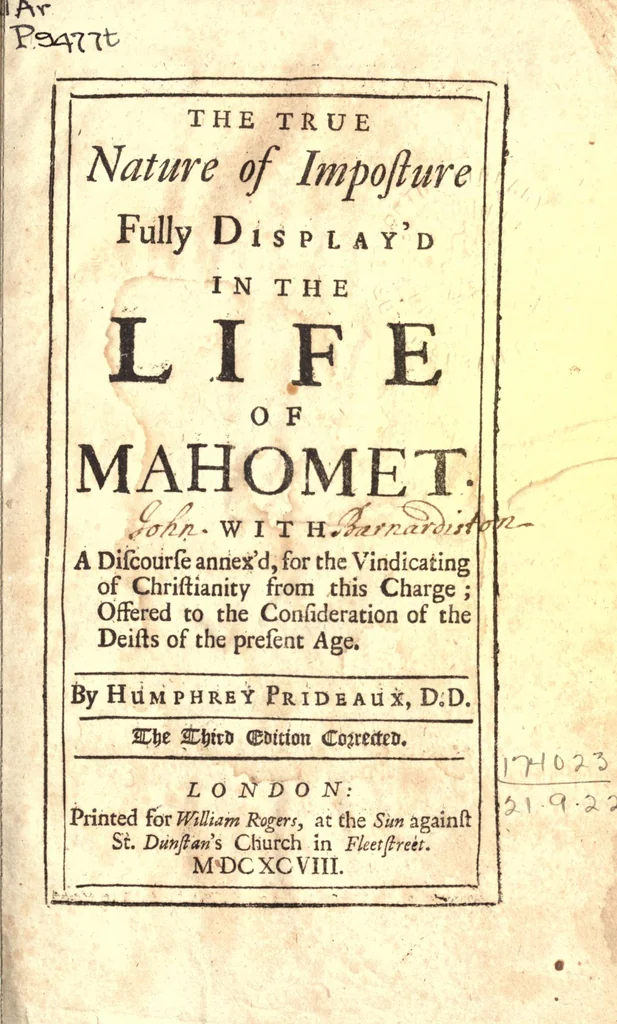An illustration from The true nature of imposture fully display'd in the life of Mahomet; with a Discourse annex'd for the vindicating of Christianity from this charge; offered to the consideration of the deists of the present age, 1698, leaf 5