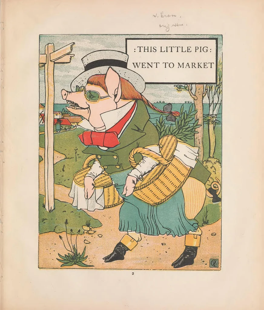 An illustration from This little pig, his picture book : containing, This little pig, The fairy ship, King Luckieboy, 1895, leaf 11