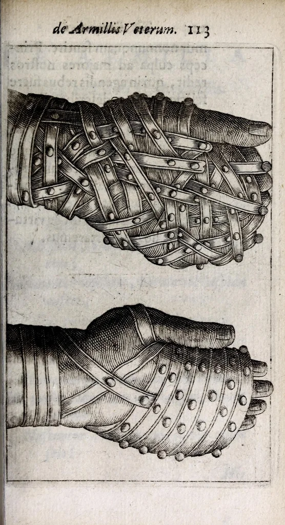 An illustration from Thomae Bartholini De armillis veterum schedion ; accessit Olai Wormii De aureo cornu Danico ad Licetum responsio, 1676, leaf 135