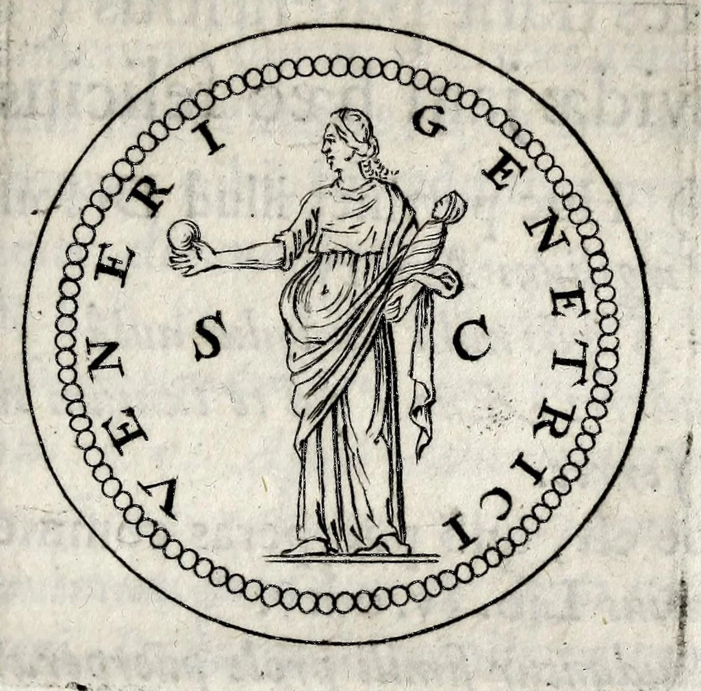 An illustration from Thomae Bartholini Antiquitatum veteris puerperii, 1676, leaf 17