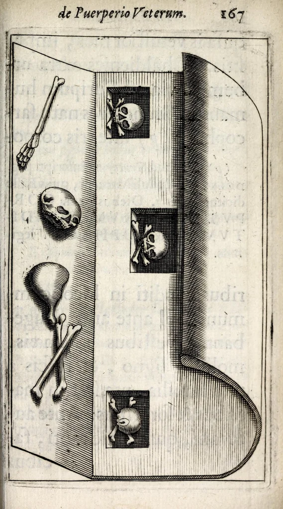 An illustration from Thomae Bartholini Antiquitatum veteris puerperii, 1676, leaf 181
