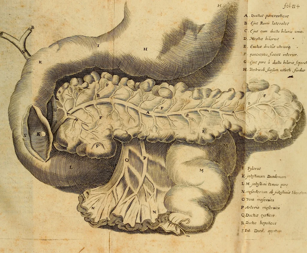 An illustration from Thomae Bartholini Archiatri Danici, Anatome quartum renovata : non tantum ex Institutionibus b.m. parentis, Caspari Bartholini, sed etiam ex omnium cùm veterum, tum recentiorum observationibus, ad circulationem Harveianam, & vasa lymphatica directis : cum iconibus novis et indicibus, 1684, leaf 152