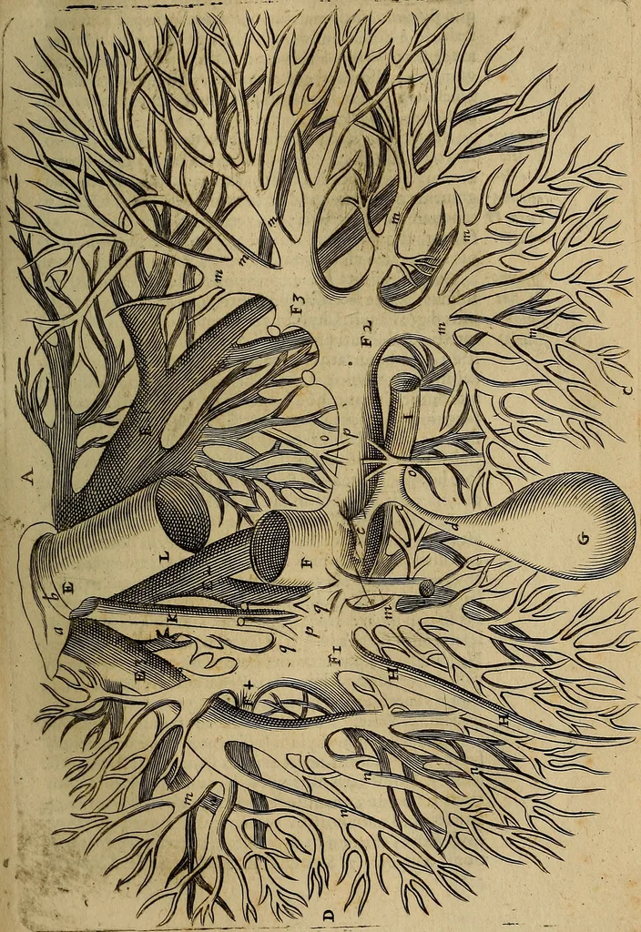 An illustration from Thomae Bartholini Archiatri Danici, Anatome quartum renovata : non tantum ex Institutionibus b.m. parentis, Caspari Bartholini, sed etiam ex omnium cùm veterum, tum recentiorum observationibus, ad circulationem Harveianam, & vasa lymphatica directis : cum iconibus novis et indicibus, 1684, leaf 180