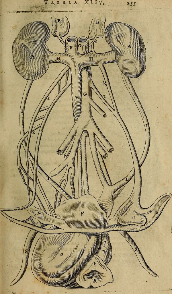An illustration from Thomae Bartholini Archiatri Danici, Anatome quartum renovata : non tantum ex Institutionibus b.m. parentis, Caspari Bartholini, sed etiam ex omnium cùm veterum, tum recentiorum observationibus, ad circulationem Harveianam, & vasa lymphatica directis : cum iconibus novis et indicibus, 1684, leaf 298