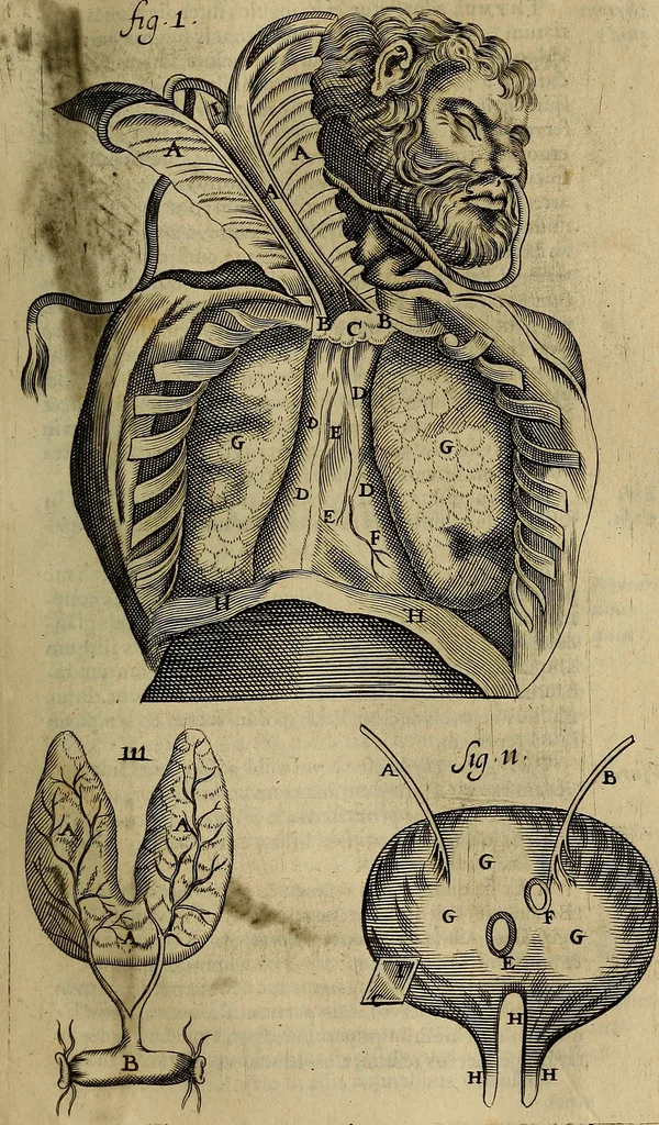 An illustration from Thomae Bartholini Archiatri Danici, Anatome quartum renovata : non tantum ex Institutionibus b.m. parentis, Caspari Bartholini, sed etiam ex omnium cùm veterum, tum recentiorum observationibus, ad circulationem Harveianam, & vasa lymphatica directis : cum iconibus novis et indicibus, 1684, leaf 394