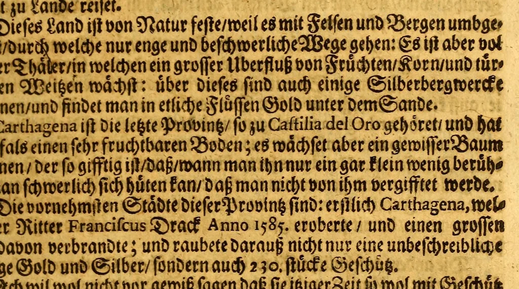 An illustration from Thomas Gage Neue merckwürdige Reise-Beschreibung nach Neü Spanien, : was ihm daselbst seltsames begegnet, und wie er durch die Provintz Nicaragua wider zurück nach der Havana gekehret: in welcher zu finden ist ein ausführlicher Bericht von der Stadt Mexico, wie selbte so wol vor alters gewesen, als auch wie sie ietzo beschaffen sey: ingleichen eine vollkommene Beschreibung aller Länder und Provinzen, welche die Spanier in gantz America besitzen; von ihrem Kirchen- und Policey-Regiment; ihrem Handel; wie auch von ihren und der Criollen, Mestifen [sic], Mulaten, Indianer und Schwartzen, Sitten und Lebens-Art. Deme allem zum Beschluss noch beygefüget ist ein kurtzer Unterricht von der Poconchischen oder Pocomanischen Sprache., 1693, leaf 167