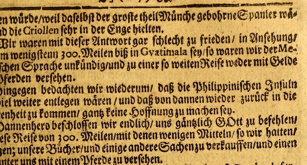An illustration from Thomas Gage Neue merckwürdige Reise-Beschreibung nach Neü Spanien, : was ihm daselbst seltsames begegnet, und wie er durch die Provintz Nicaragua wider zurück nach der Havana gekehret: in welcher zu finden ist ein ausführlicher Bericht von der Stadt Mexico, wie selbte so wol vor alters gewesen, als auch wie sie ietzo beschaffen sey: ingleichen eine vollkommene Beschreibung aller Länder und Provinzen, welche die Spanier in gantz America besitzen; von ihrem Kirchen- und Policey-Regiment; ihrem Handel; wie auch von ihren und der Criollen, Mestifen [sic], Mulaten, Indianer und Schwartzen, Sitten und Lebens-Art. Deme allem zum Beschluss noch beygefüget ist ein kurtzer Unterricht von der Poconchischen oder Pocomanischen Sprache., 1693, leaf 179