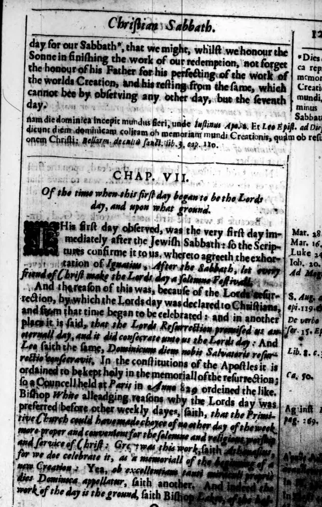 An illustration from A threefold treatise of the Sabbath, distinctly divided into the patriarchall, Mosaicall, Christian Sabbath for the better clearning and manifestation of the truth in this controversie concerning the weekly Sabbath, 1641, leaf 444