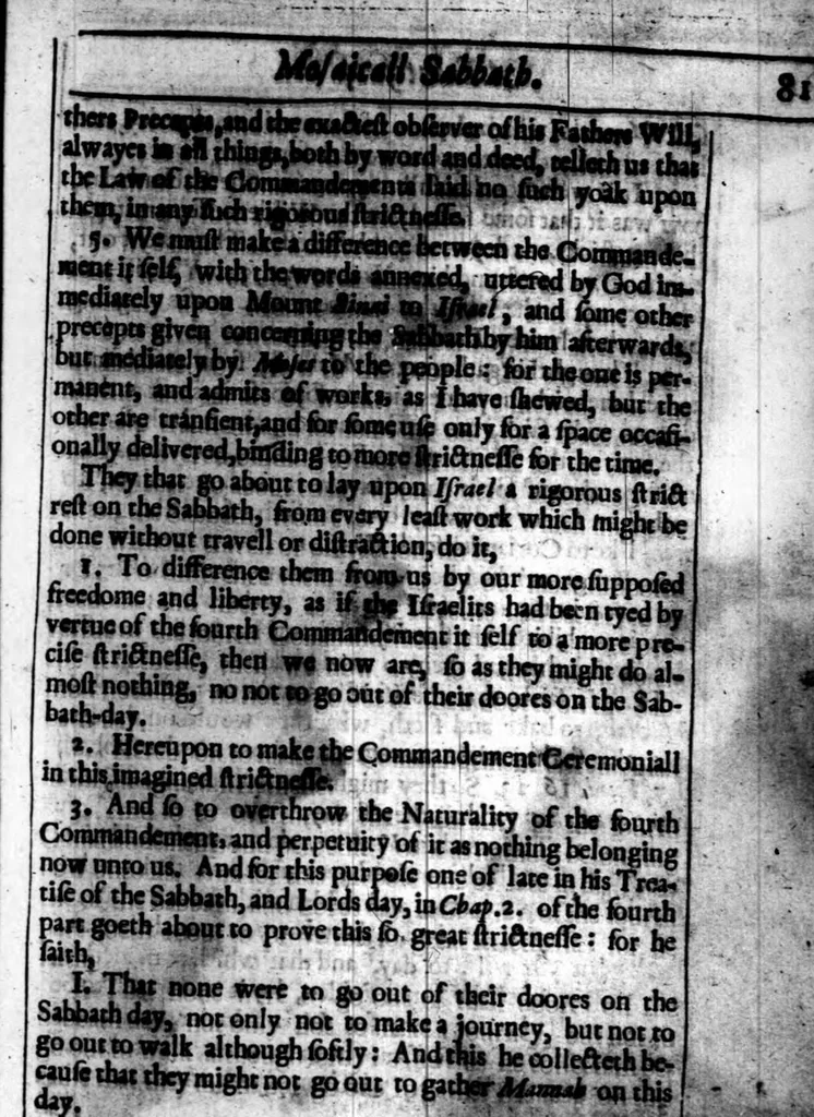 An illustration from A threefold treatise of the Sabbath, distinctly divided into the patriarchall, Mosaicall, Christian Sabbath for the better clearning and manifestation of the truth in this controversie concerning the weekly Sabbath, 1641, leaf 466
