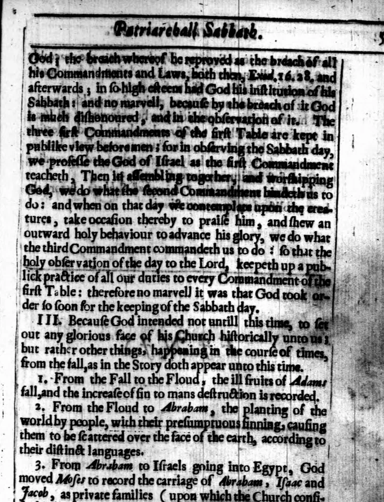 An illustration from A threefold treatise of the Sabbath, distinctly divided into the patriarchall, Mosaicall, Christian Sabbath for the better clearning and manifestation of the truth in this controversie concerning the weekly Sabbath, 1641, leaf 481