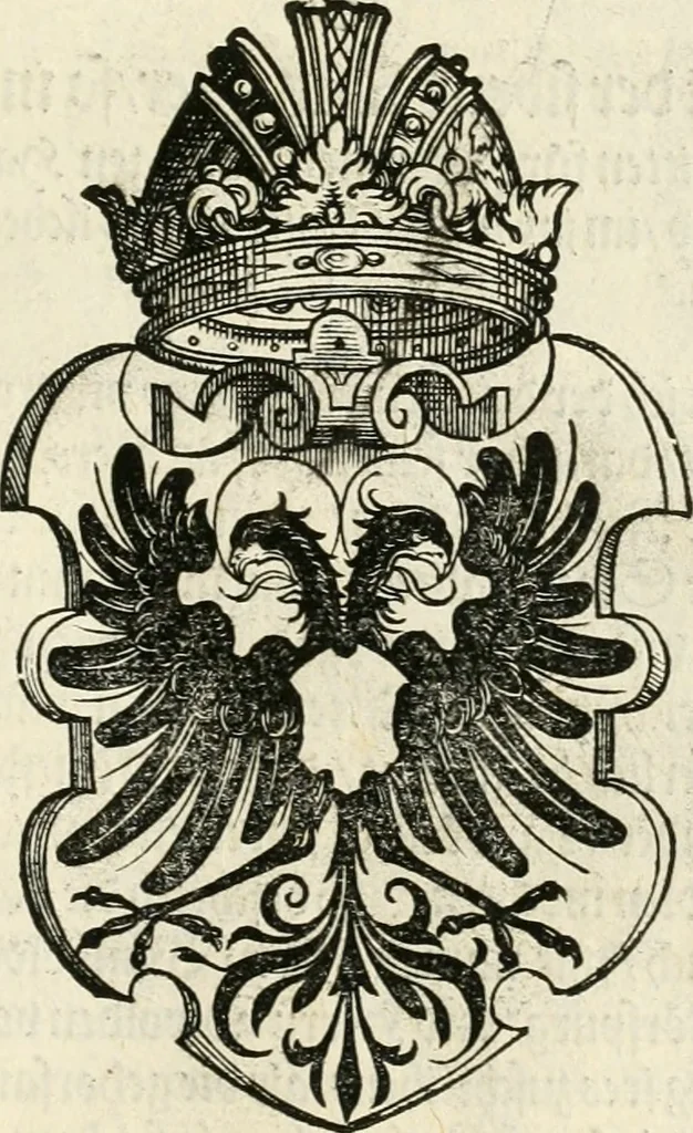 An illustration from Thurnier Buch : von Anfang, Vrsachen, Vrsprung vnd Herkommen der Thurnier im Heyligen Römischen Reich Teutscher Nation, wie viel offentlicher Landthurnier von Keyser Heinrich dem Ersten dieses Namens an biss auff den jetztregierenden Keyser Maximilian den Andern ... vnd in welchen Stetten die alle gehalten ... Alles jetzunder von neuwem zusammen getragen, mit schönen neuwen Figuren, sonderlich auch der adelischen Wappen, auffs schönest zugericht .., 1566, leaf 134