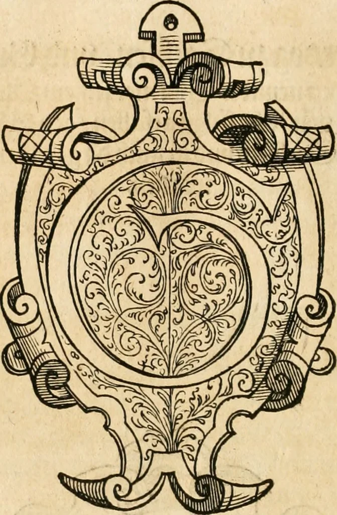 An illustration from Thurnier Buch : von Anfang, Vrsachen, Vrsprung vnd Herkommen der Thurnier im Heyligen Römischen Reich Teutscher Nation, wie viel offentlicher Landthurnier von Keyser Heinrich dem Ersten dieses Namens an biss auff den jetztregierenden Keyser Maximilian den Andern ... vnd in welchen Stetten die alle gehalten ... Alles jetzunder von neuwem zusammen getragen, mit schönen neuwen Figuren, sonderlich auch der adelischen Wappen, auffs schönest zugericht .., 1566, leaf 159