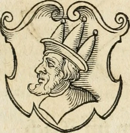 An illustration from Thurnier Buch : von Anfang, Vrsachen, Vrsprung vnd Herkommen der Thurnier im Heyligen Römischen Reich Teutscher Nation, wie viel offentlicher Landthurnier von Keyser Heinrich dem Ersten dieses Namens an biss auff den jetztregierenden Keyser Maximilian den Andern ... vnd in welchen Stetten die alle gehalten ... Alles jetzunder von neuwem zusammen getragen, mit schönen neuwen Figuren, sonderlich auch der adelischen Wappen, auffs schönest zugericht .., 1566, leaf 220