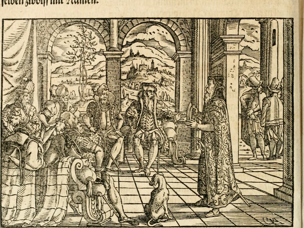 An illustration from Thurnier Buch : von Anfang, Vrsachen, Vrsprung vnd Herkommen der Thurnier im Heyligen Römischen Reich Teutscher Nation, wie viel offentlicher Landthurnier von Keyser Heinrich dem Ersten dieses Namens an biss auff den jetztregierenden Keyser Maximilian den Andern ... vnd in welchen Stetten die alle gehalten ... Alles jetzunder von neuwem zusammen getragen, mit schönen neuwen Figuren, sonderlich auch der adelischen Wappen, auffs schönest zugericht .., 1566, leaf 225