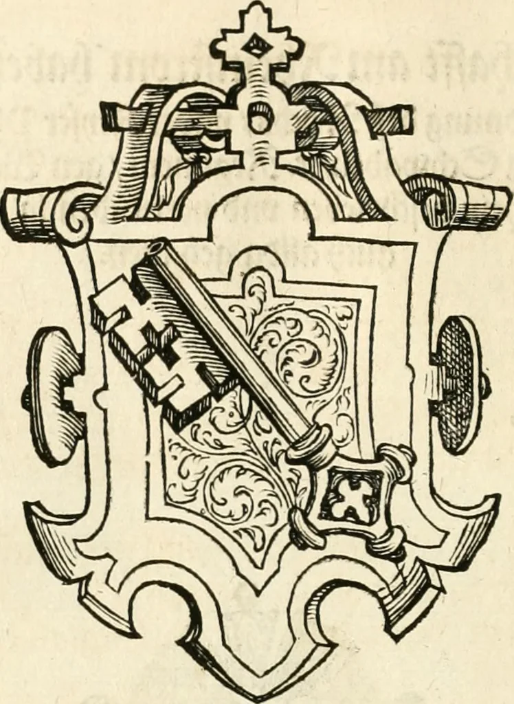 An illustration from Thurnier Buch : von Anfang, Vrsachen, Vrsprung vnd Herkommen der Thurnier im Heyligen Römischen Reich Teutscher Nation, wie viel offentlicher Landthurnier von Keyser Heinrich dem Ersten dieses Namens an biss auff den jetztregierenden Keyser Maximilian den Andern ... vnd in welchen Stetten die alle gehalten ... Alles jetzunder von neuwem zusammen getragen, mit schönen neuwen Figuren, sonderlich auch der adelischen Wappen, auffs schönest zugericht .., 1566, leaf 243